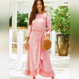 CABANA LIFE Pink/Coral Nantucket-Ruffle Off The Shoulder Maxi Dress